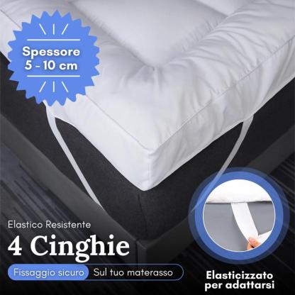 Topper per Materasso confortevole con imbottitura in fibra cava da 1000 GSM, ipoallergenico e resistente, spessore 10 cm, rivestimento protettivo in microfibra e 4 angoli elasticizzati -topper matrimoniale