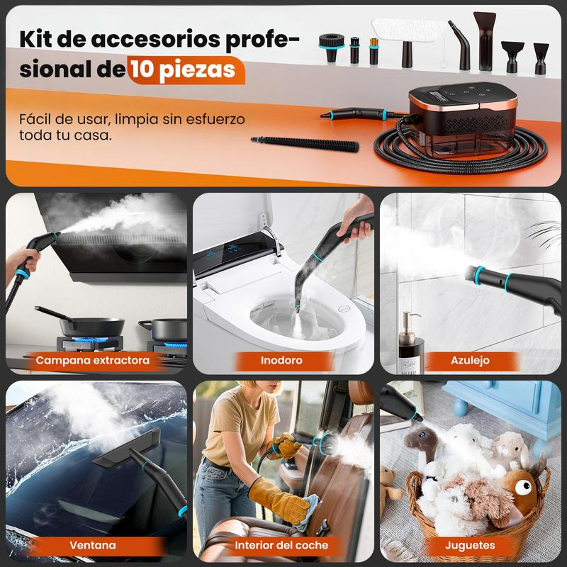 Pulitore a vapore Vaporeta per la pulizia domestica, potente, portatile da mano, 2500 W, con 6 velocità e 3 tipi di spazzole per mobili della cucina e bagni, alta temperatura 229°F