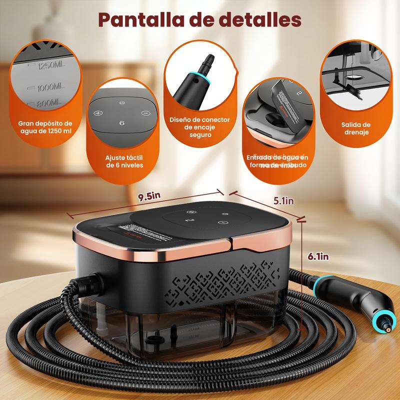 Pulitore a vapore Vaporeta per la pulizia domestica, potente, portatile da mano, 2500 W, con 6 velocità e 3 tipi di spazzole per mobili della cucina e bagni, alta temperatura 229°F