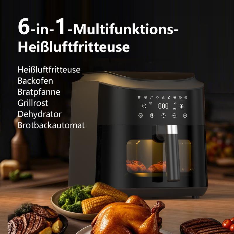Friggitrice ad aria potente da 9 L XXL con finestra di vetro - friggitrice ad aria da 2350 W con circolazione d'aria a 360°, 9 programmi automatici