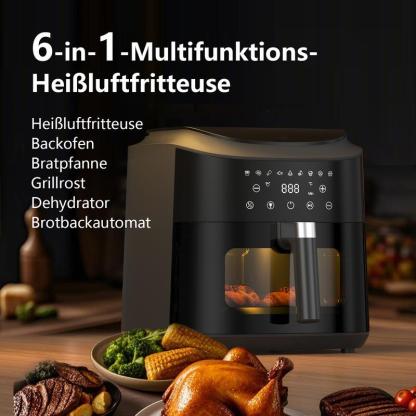 Friggitrice ad aria potente da 9 L XXL con finestra di vetro - friggitrice ad aria da 2350 W con circolazione d'aria a 360°, 9 programmi automatici