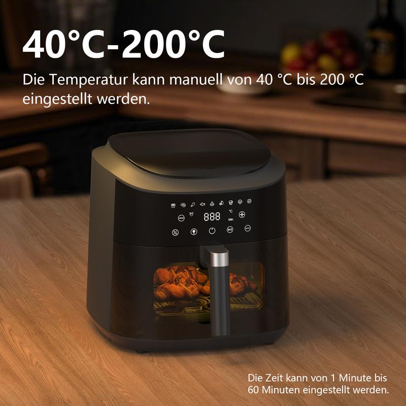 Friggitrice ad aria potente da 9 L XXL con finestra di vetro - friggitrice ad aria da 2350 W con circolazione d'aria a 360°, 9 programmi automatici