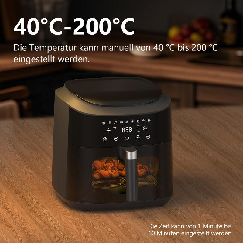 Friggitrice ad aria potente da 9 L XXL con finestra di vetro - friggitrice ad aria da 2350 W con circolazione d'aria a 360°, 9 programmi automatici