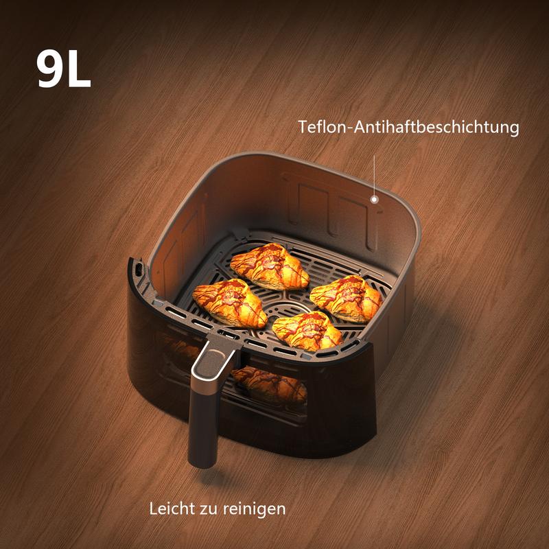 Friggitrice ad aria potente da 9 L XXL con finestra di vetro - friggitrice ad aria da 2350 W con circolazione d'aria a 360°, 9 programmi automatici