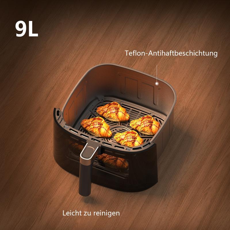Friggitrice ad aria potente da 9 L XXL con finestra di vetro - friggitrice ad aria da 2350 W con circolazione d'aria a 360°, 9 programmi automatici