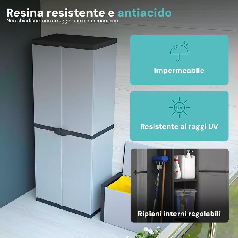 Armadio Portascope da esterno a 2 Ante e 3 Ripiani Regolabili 68x40x168cm