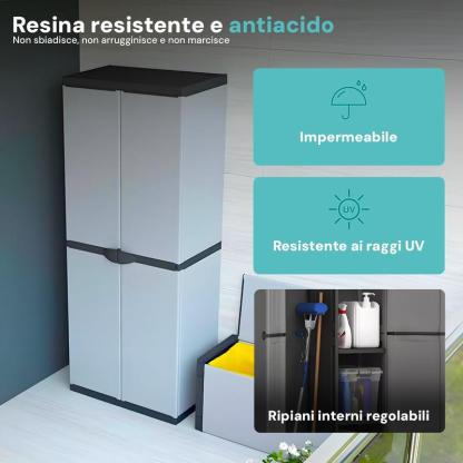 Armadio Portascope da esterno a 2 Ante e 3 Ripiani Regolabili 68x40x168cm