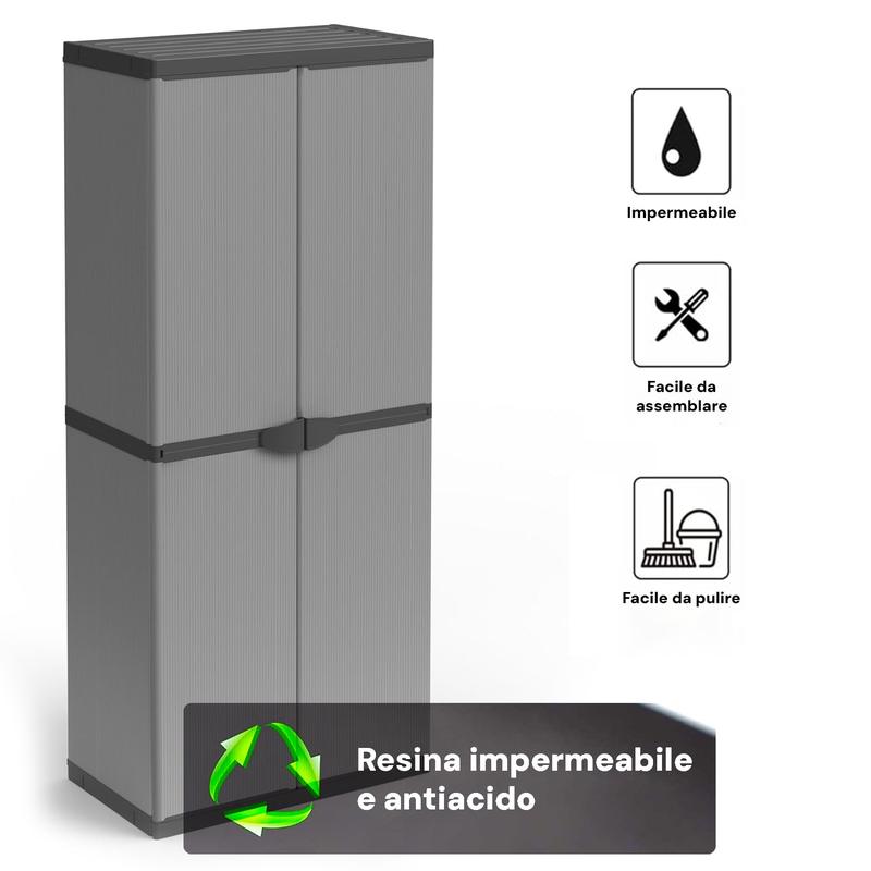 Armadio Portascope da esterno a 2 Ante e 3 Ripiani Regolabili 68x40x168cm