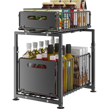 Organizer Estraibile a 2 Livelli per Sottolavello e Armadietti da Cucina, Cassetto Scorrevole, Grande Capacità, Ripiani Regolabili, Ideale per Spezie, Detergenti e Accessori da Cucina