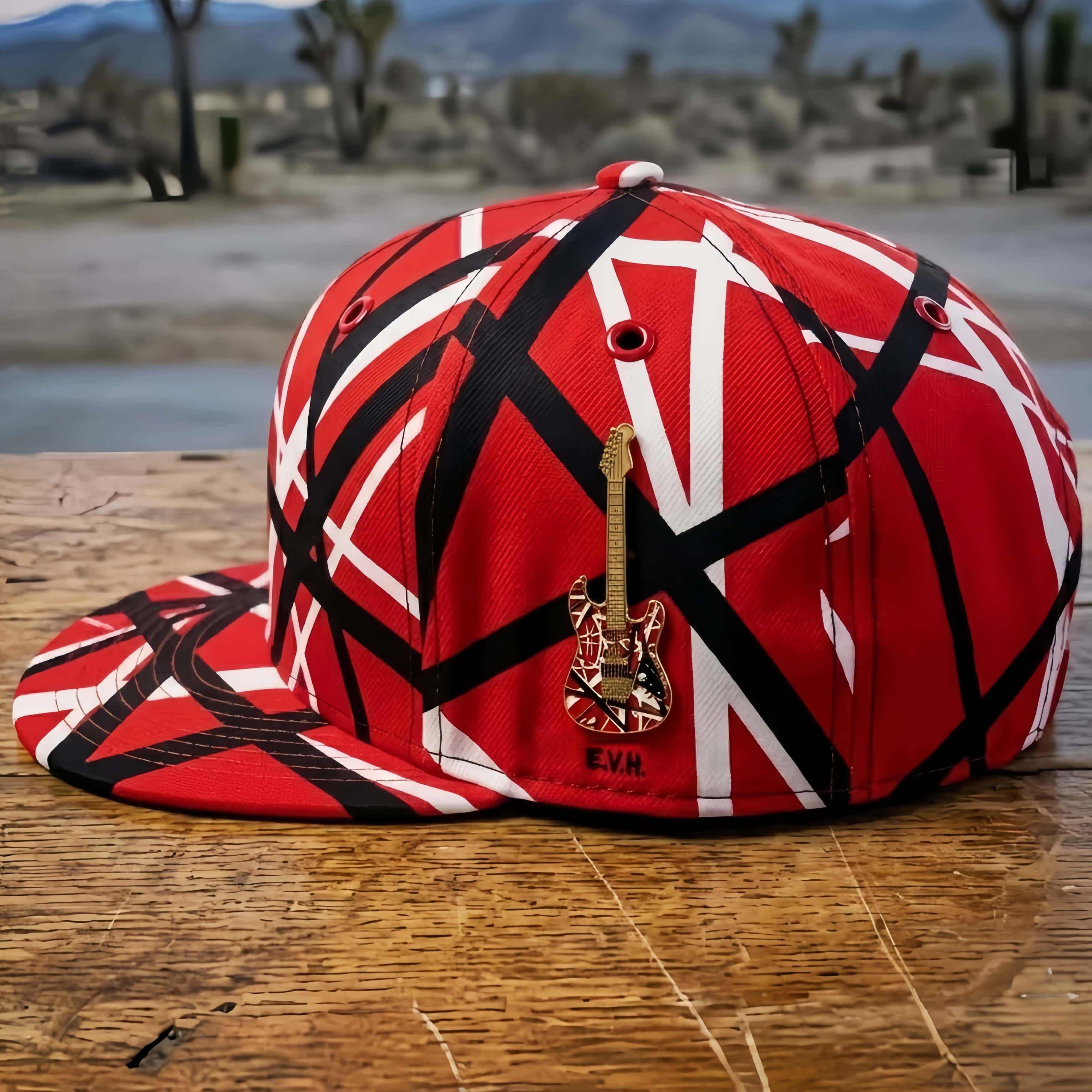 Frankenstrat Red White and Black Striped Snapback Hat