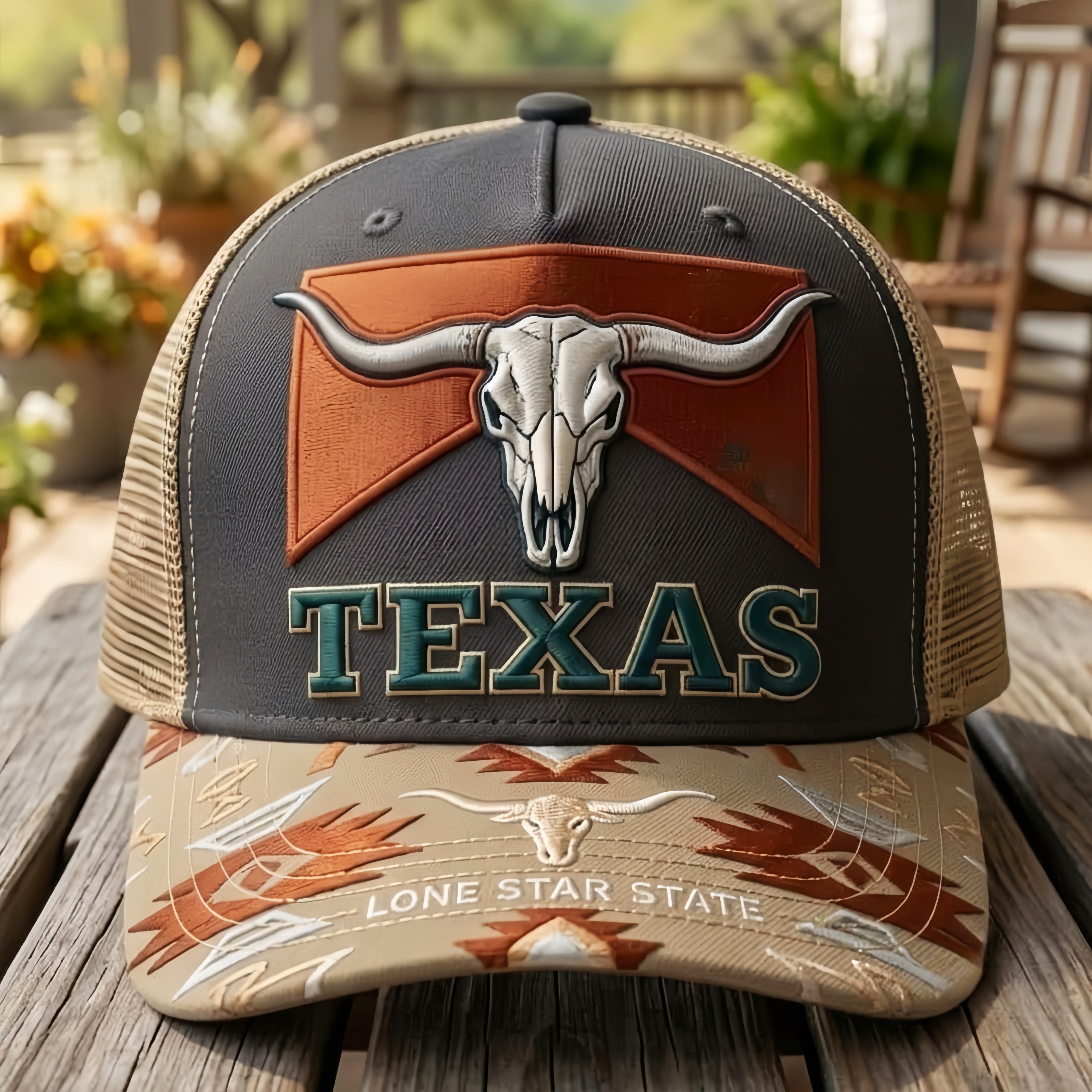 Texas Lone Star State Longhorn Skull Trucker Hat