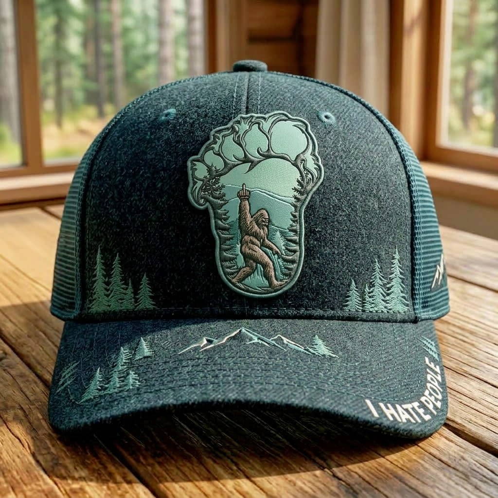 Funny Bigfoot Middle Finger Trucker Hat