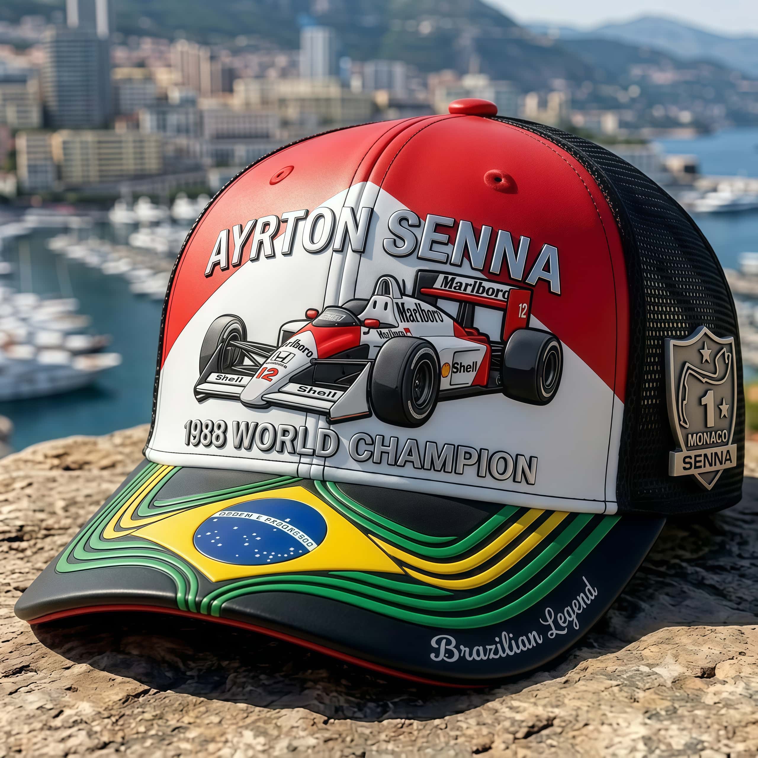 Ayrton Senna 1988 World Champion Vintage F1 Racing Trucker Hat
