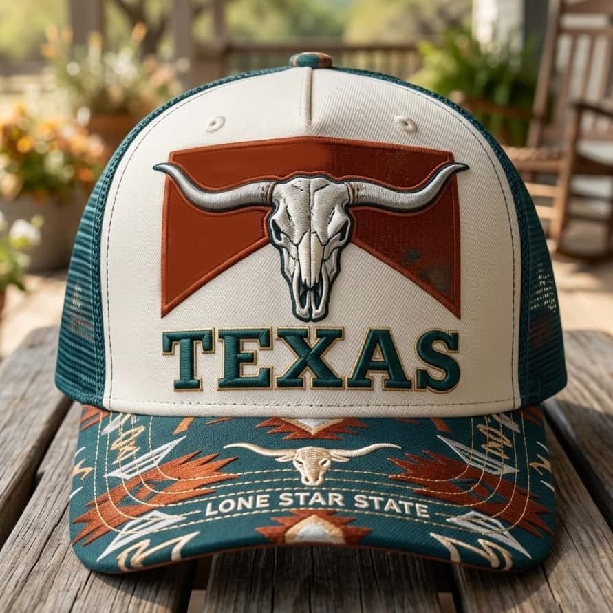 Texas Lone Star State Longhorn Skull Trucker Hat