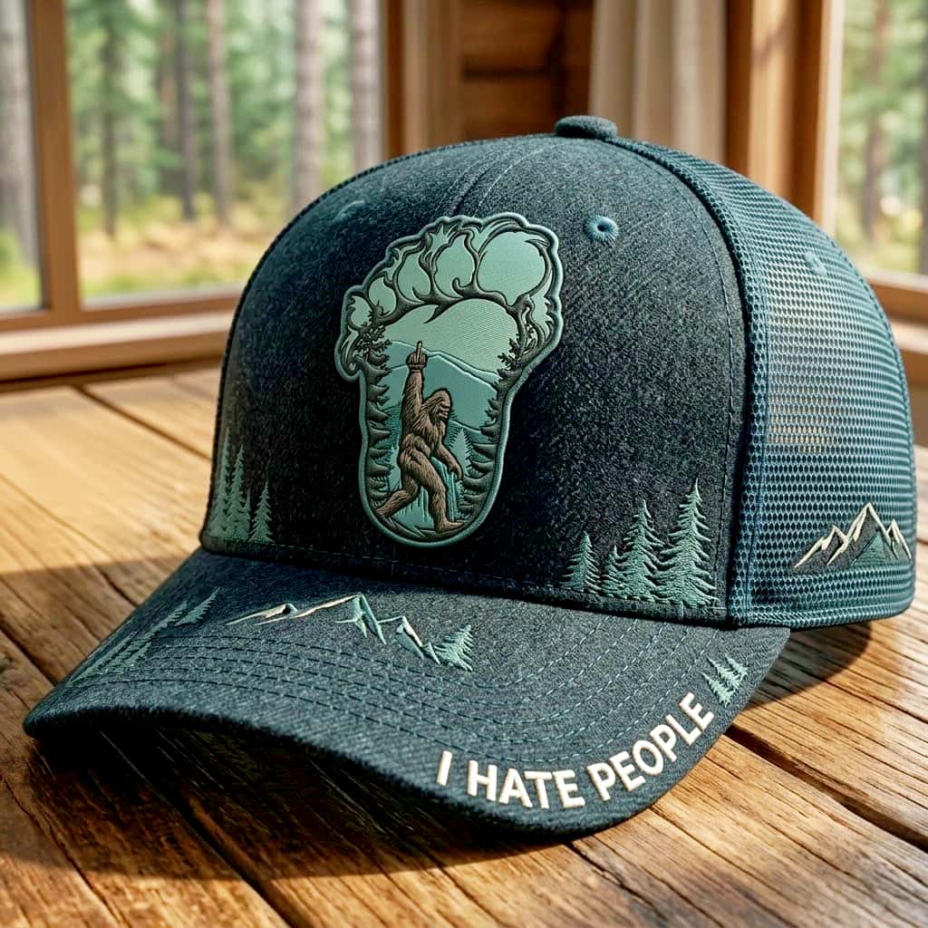 Funny Bigfoot Middle Finger Trucker Hat