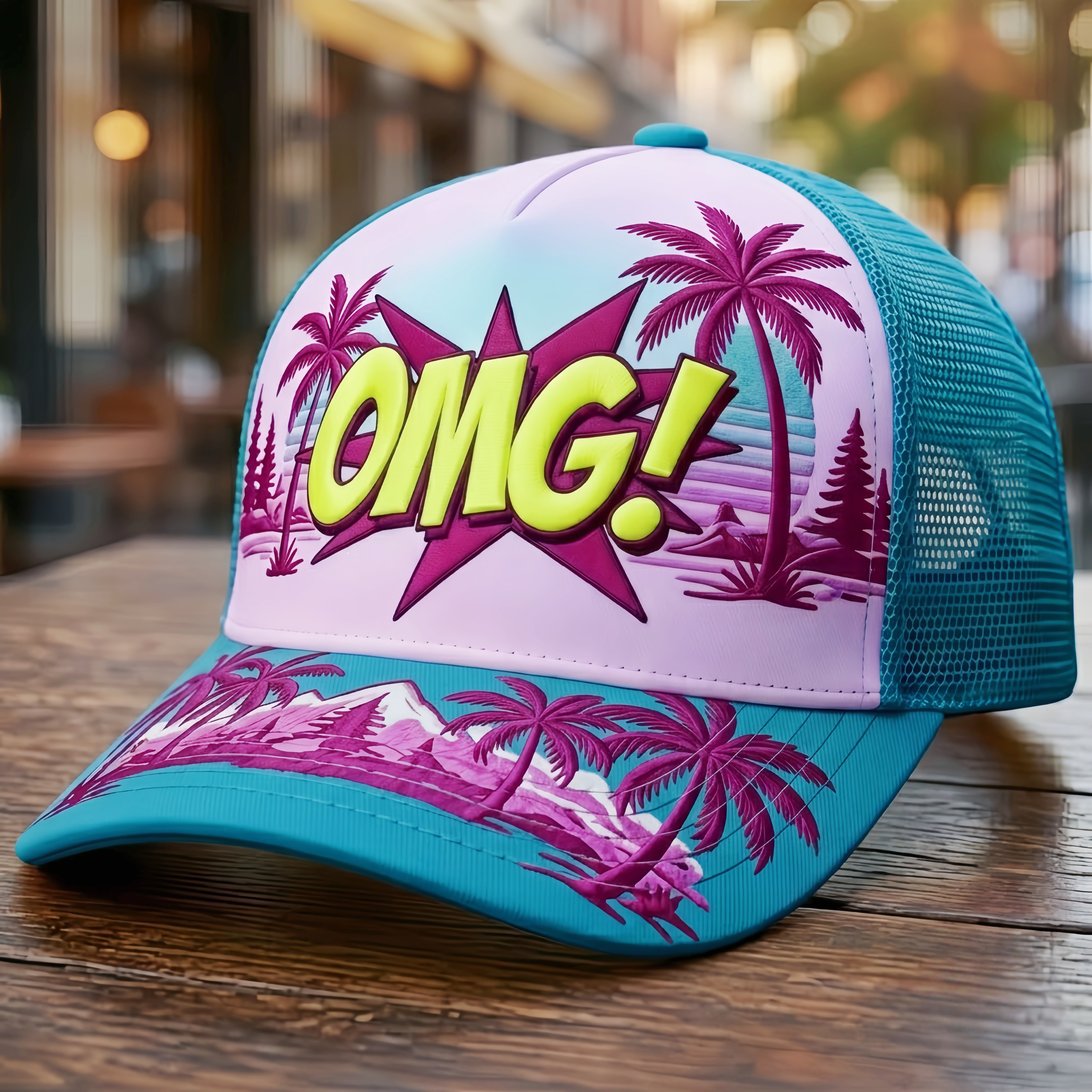 Retro Tropical "OMG!" Trucker Hat