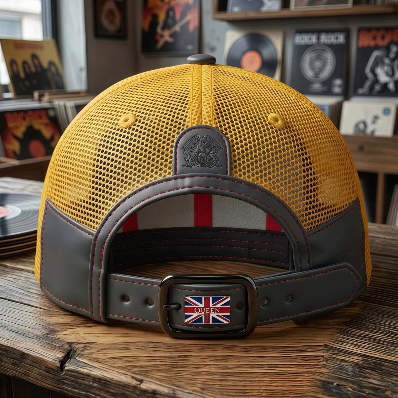 Queen Freddie Mercury Embroidered Yellow Leather Trucker Hat