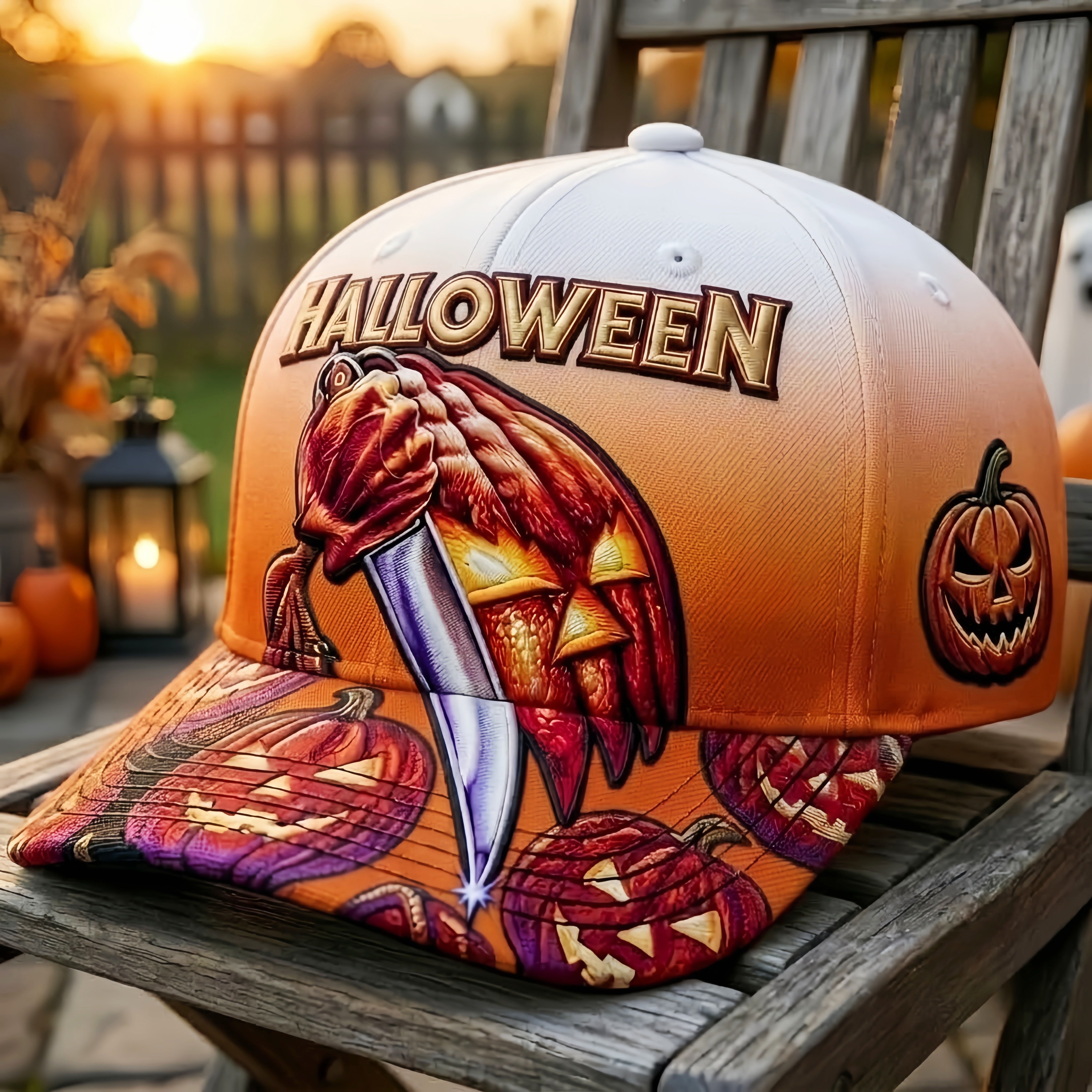 Halloween Knife Pumpkin Baseball Cap