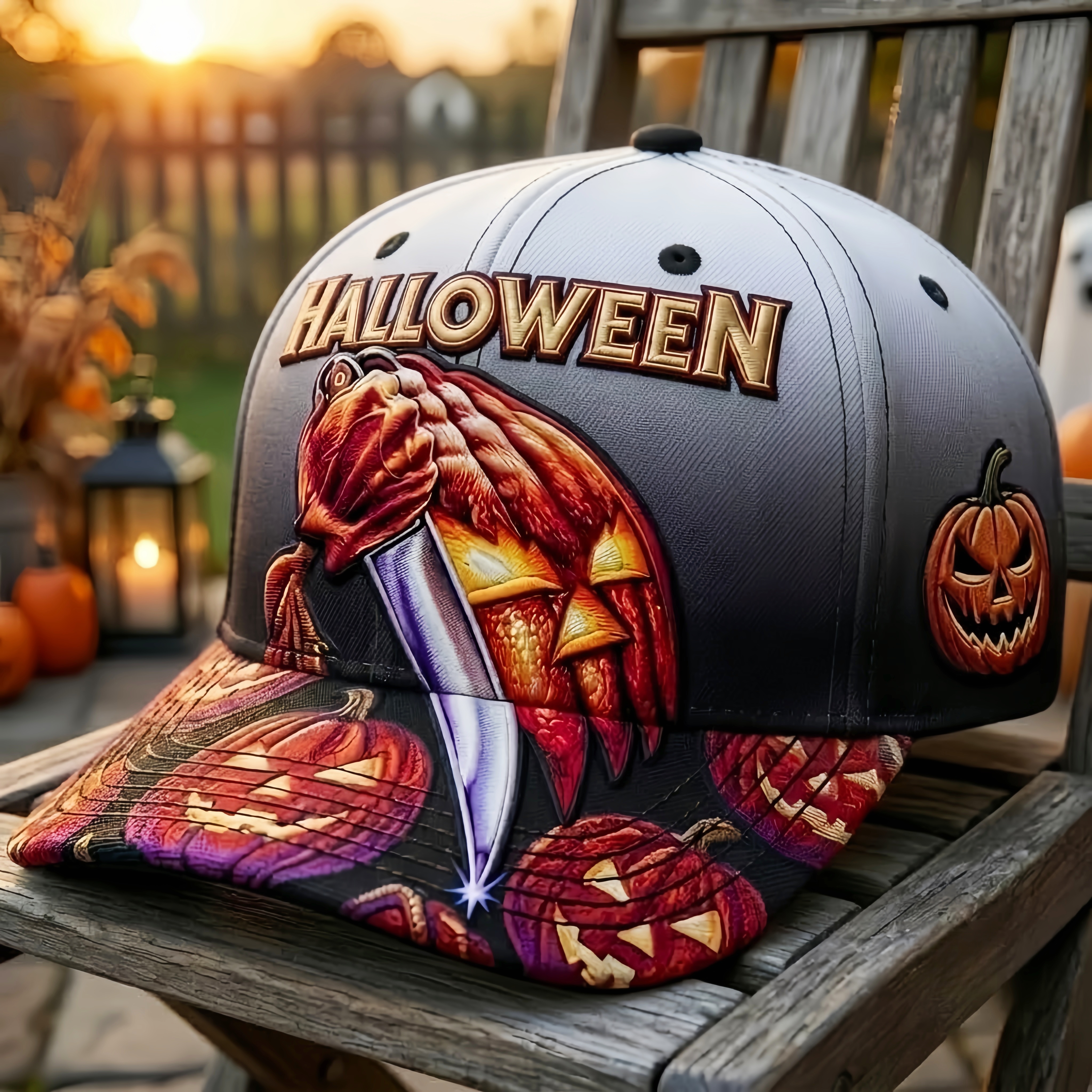 Halloween Knife Pumpkin Baseball Cap