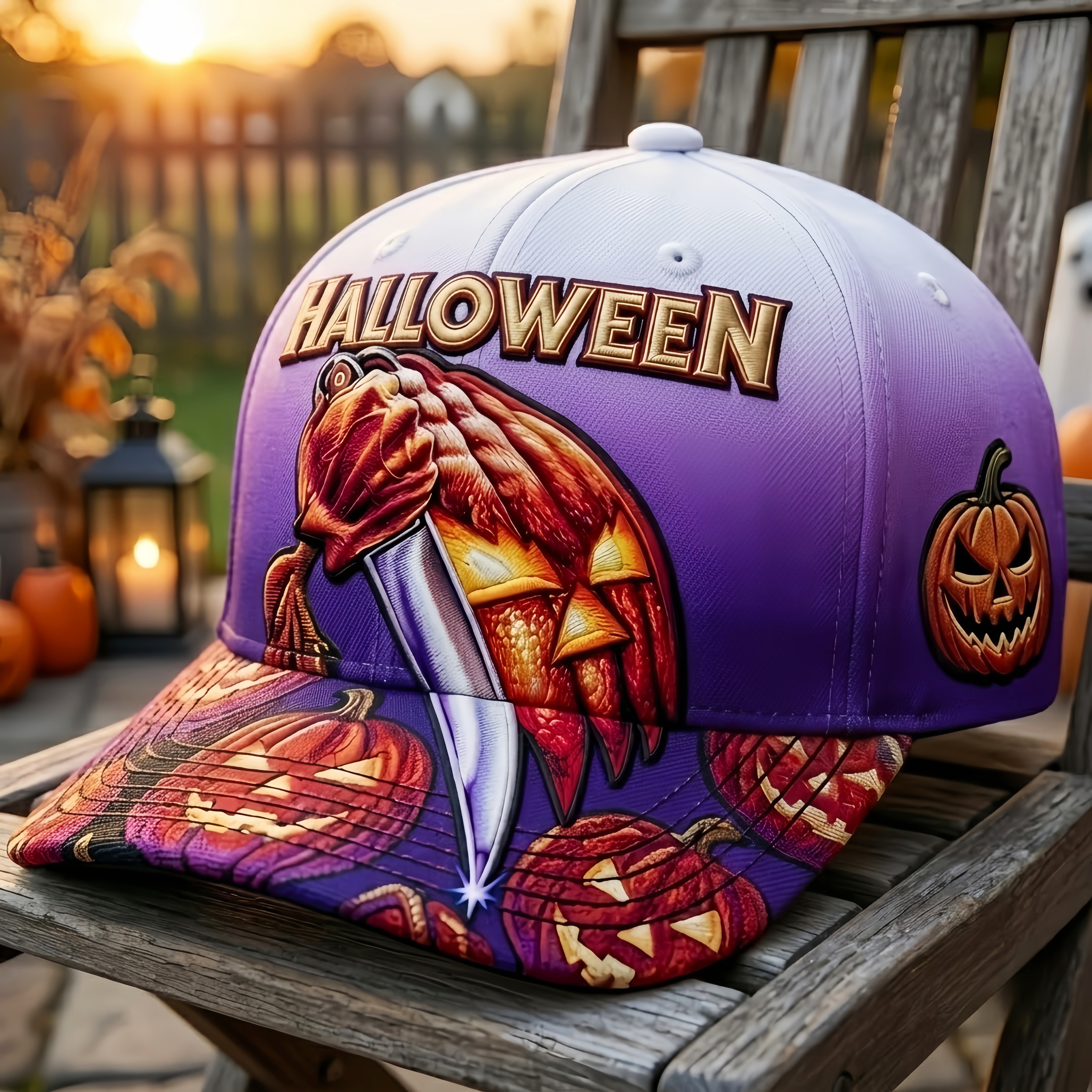 Halloween Knife Pumpkin Baseball Cap