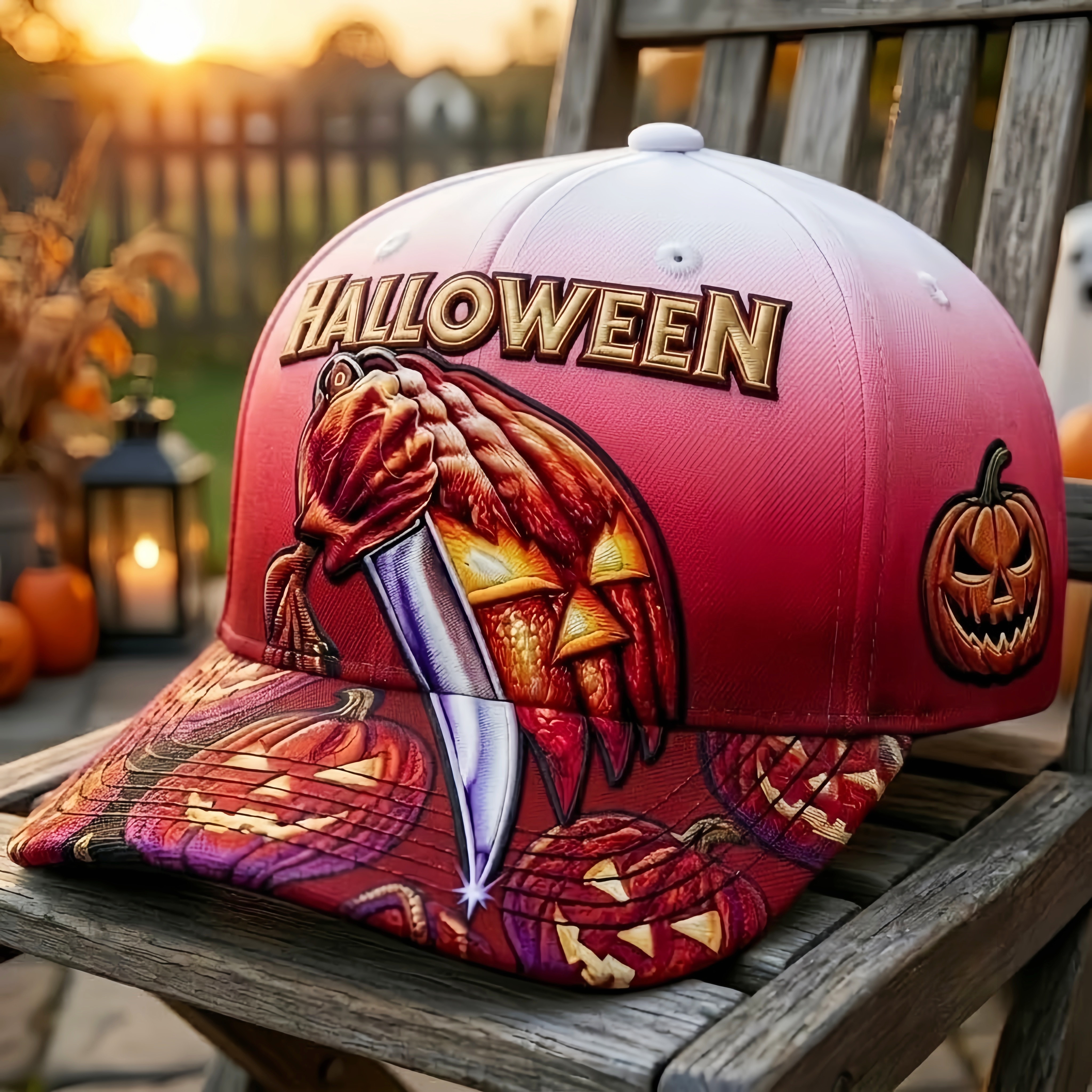 Halloween Knife Pumpkin Baseball Cap