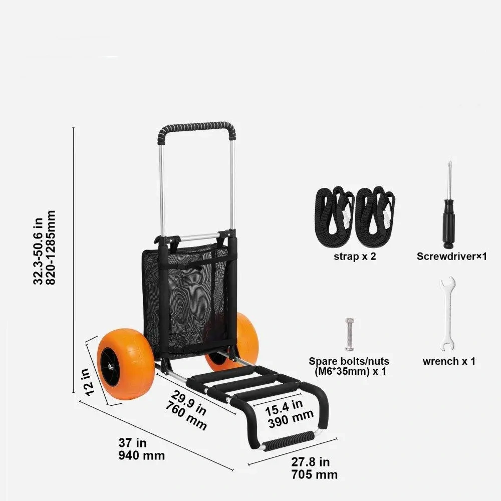 Carrito Plegable de Playa con Ruedas Todo Terreno, Altura Ajustable, Gran Capacidad de Carga para Camping y Vacaciones