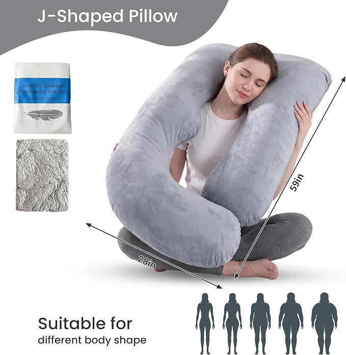 Almohada de Embarazo Forma J | Funda Lavable y Soporte de Espalda