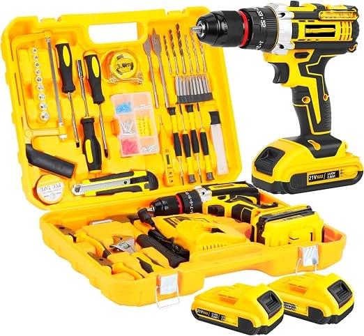 Kit Taladro Inalámbrico 21V 120 Piezas | 2 Baterías + Carga Rápida