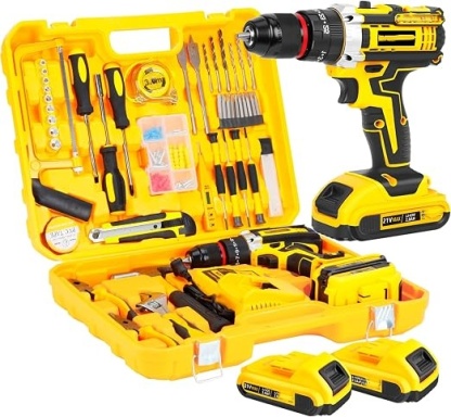 Kit Taladro Inalámbrico 21V 120 Piezas | 2 Baterías + Carga Rápida