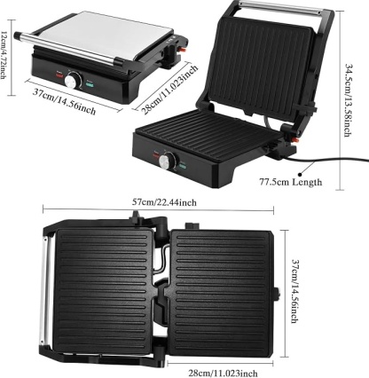 Parrilla Panini 2000W | Apertura 180° para 4 Porciones