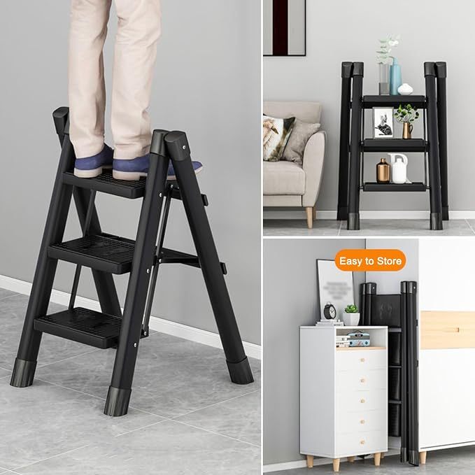 Escalera Plegable 3 Peldaños | Acero Antideslizante y Resistente