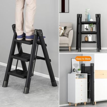 Escalera Plegable 3 Peldaños | Acero Antideslizante y Resistente