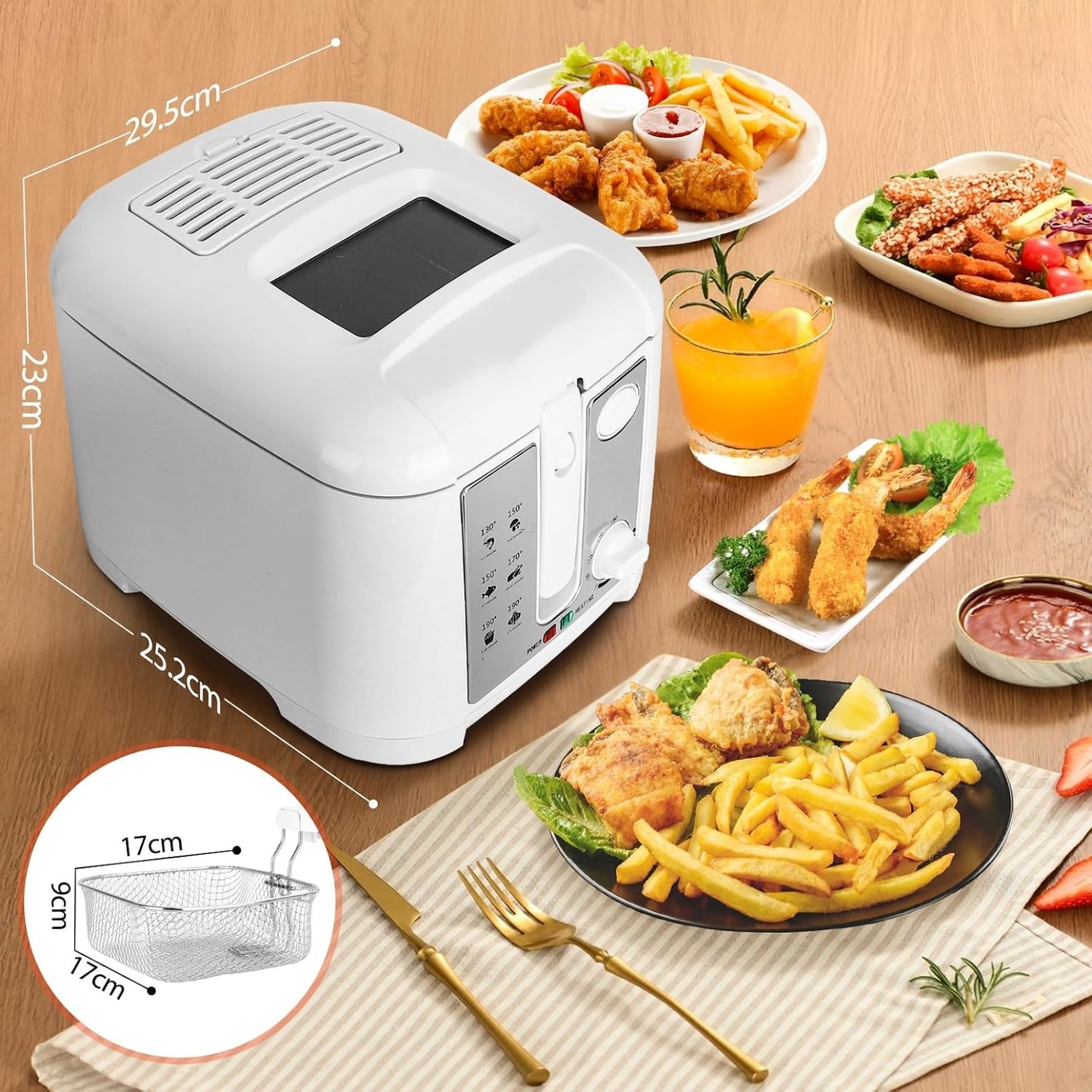 Freidora de Aceite Compacta 2,5L 1650W | Diseño Blanco para Cocina