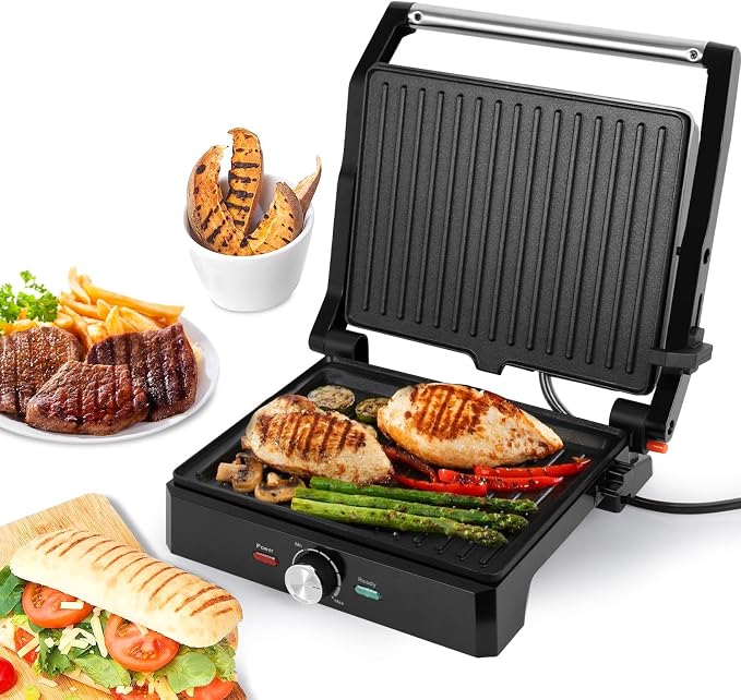 Parrilla Panini 2000W | Apertura 180° para 4 Porciones