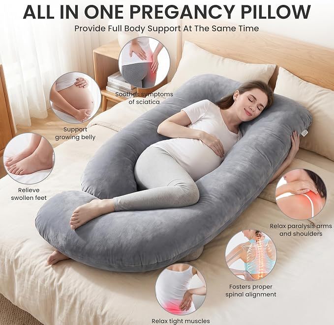 Almohada de Embarazo Forma J | Funda Lavable y Soporte de Espalda