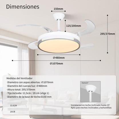 Ventilador de techo 96W con luz LED 60W+DC36W  en 3 Temperaturas de Luz con Mando a Distancia