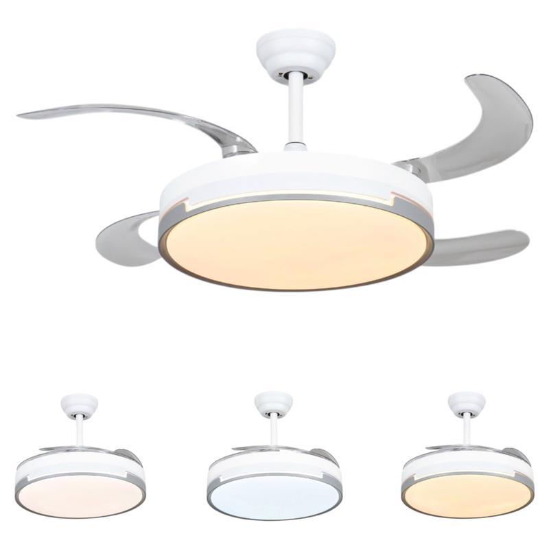 Ventilador de techo 72W con luz LED 36W+DC36W  en 3 Temperaturas de Luz con Mando a Distancia -Motor DC Eficiente y Silencioso, 3 tonalidades, aspas desplegables retráctiles, 6 velocidades, control remoto, memoria, temporizador