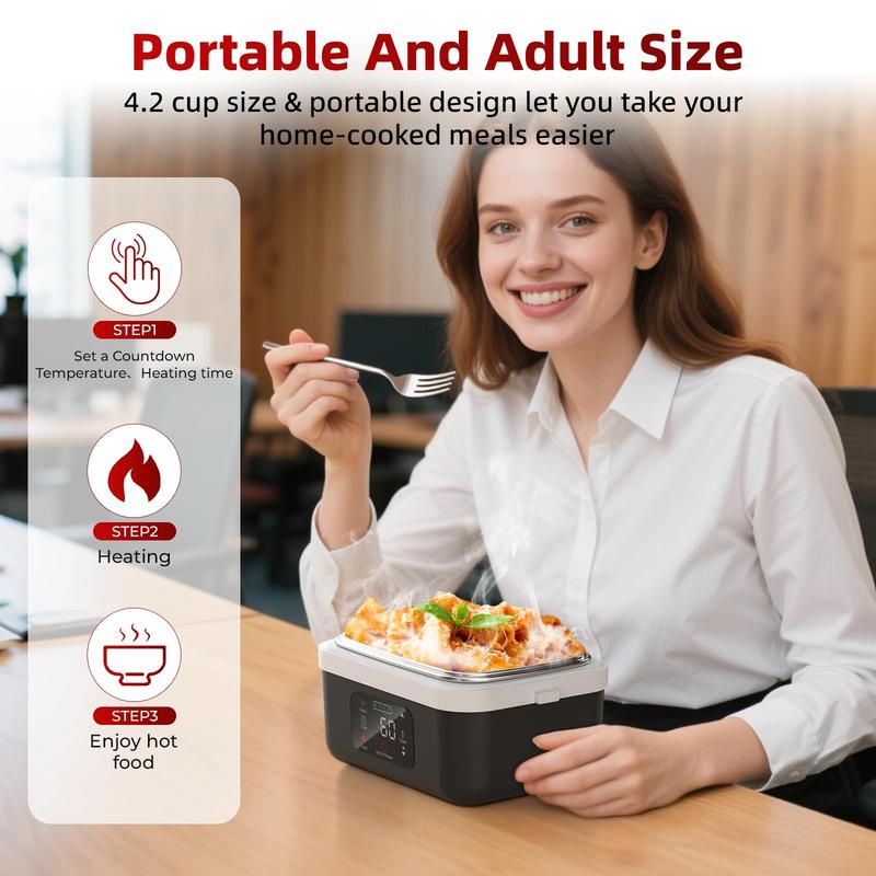 Fiambrera autocalentable inalámbrica y recargable (calentador de alimentos portátil); recipiente térmico para comidas (preparación de alimentos, oficina, viajes, coche, pícnic y uso al aire libre); regalo ideal.