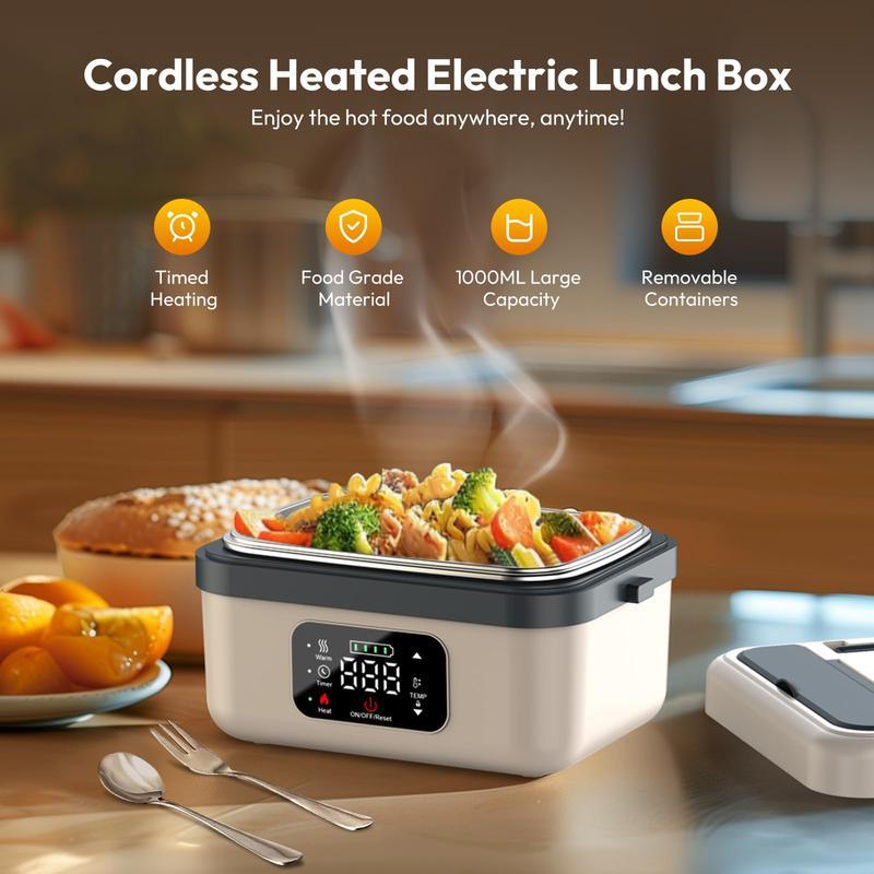 Fiambrera autocalentable inalámbrica y recargable (calentador de alimentos portátil); recipiente térmico para comidas (preparación de alimentos, oficina, viajes, coche, pícnic y uso al aire libre); regalo ideal.