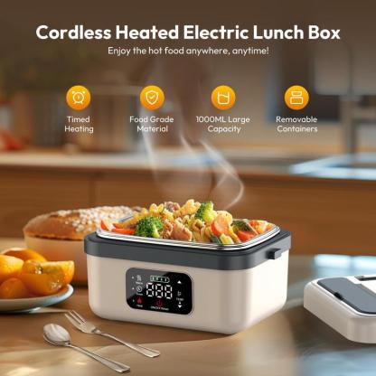 Fiambrera autocalentable inalámbrica y recargable (calentador de alimentos portátil); recipiente térmico para comidas (preparación de alimentos, oficina, viajes, coche, pícnic y uso al aire libre); regalo ideal.
