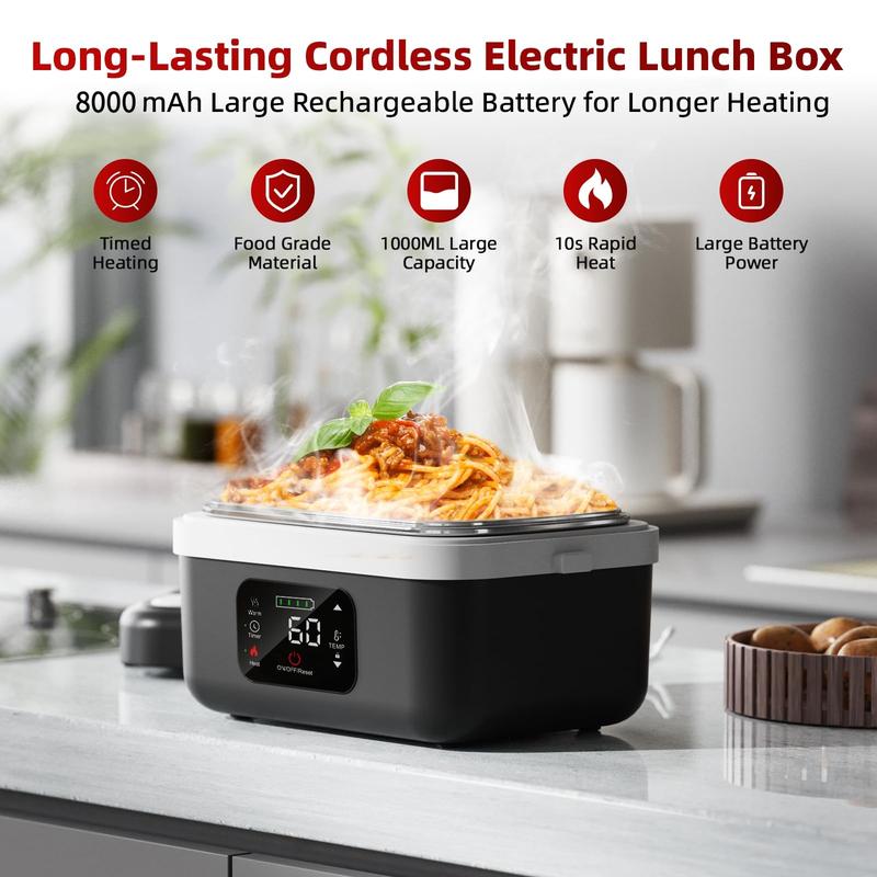 Fiambrera autocalentable inalámbrica y recargable (calentador de alimentos portátil); recipiente térmico para comidas (preparación de alimentos, oficina, viajes, coche, pícnic y uso al aire libre); regalo ideal.