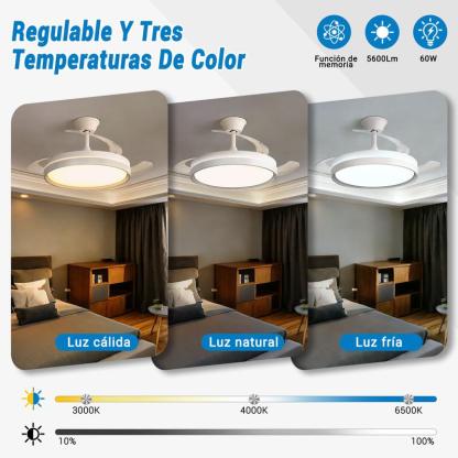 Ventilador de Techo con Luz LED y Aspas Plegables - Silencioso, Inteligente y Multifunción
