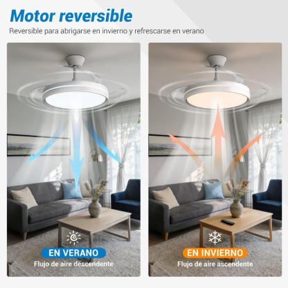 Ventilador de Techo con Luz LED y Aspas Plegables - Silencioso, Inteligente y Multifunción