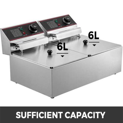 Freidora comercial 12L, eléctrica 5000W, doble cuba, YB 82 Dual Tank, freidora eléctrica de mesa, acero inoxidable, patatas fritas, para uso comercial