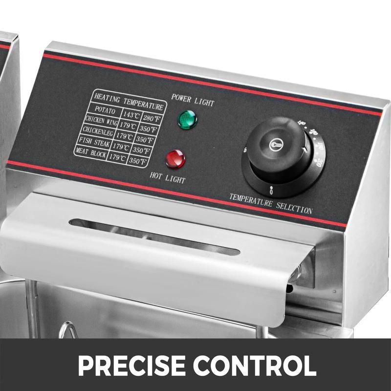 Freidora comercial 12L, eléctrica 5000W, doble cuba, YB 82 Dual Tank, freidora eléctrica de mesa, acero inoxidable, patatas fritas, para uso comercial