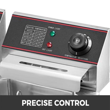 Freidora comercial 12L, eléctrica 5000W, doble cuba, YB 82 Dual Tank, freidora eléctrica de mesa, acero inoxidable, patatas fritas, para uso comercial