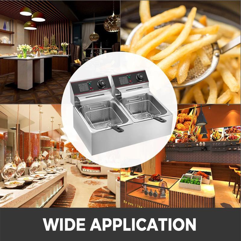 Freidora comercial 12L, eléctrica 5000W, doble cuba, YB 82 Dual Tank, freidora eléctrica de mesa, acero inoxidable, patatas fritas, para uso comercial
