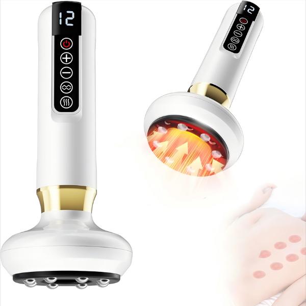 Masajeador Ventosa Gua Sha Eléctrico para el Cuerpo con Bolas de Acero y dos ventosas faciales y manual con método de uso de la vacum terapia con aceite facial de argan de regalo.Herramienta de Masaje Corpora y facial. regalo para mujerl