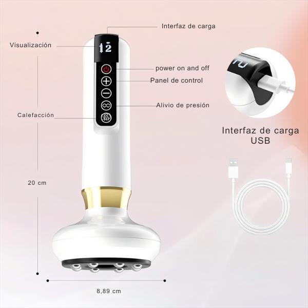 Masajeador Ventosa Gua Sha Eléctrico para el Cuerpo con Bolas de Acero y dos ventosas faciales y manual con método de uso de la vacum terapia con aceite facial de argan de regalo.Herramienta de Masaje Corpora y facial. regalo para mujerl