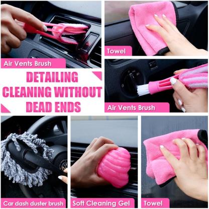 【summerfinds】 Kit de limpieza para coche de 17 piezas, kit rosa para detalles interiores de coche con aspiradora de mano de alta potencia, juego de cepillos de detalle, limpiador de parabrisas, gel de limpieza, accesorios completos para coche, regalo para